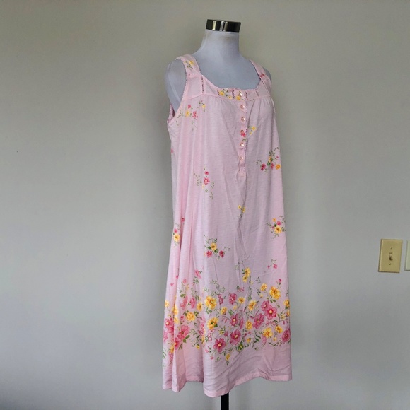 Pink Floral Nightgown Pullover SECRET TREASURES Lace Trimmed Sleeveless - Picture 9 of 10